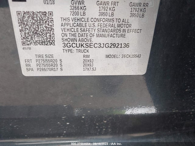 2018 CHEVROLET SILVERADO 1500 LTZ VIN: 3GCUKSEC3JG292136