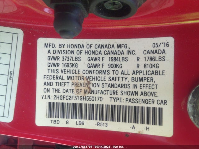 Honda Civic Sedan Lx 2016 2HGFC2F51GH550170 Image 9