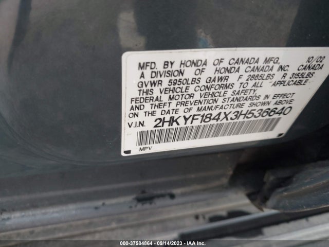 2003 HONDA PILOT EX VIN: 2HKYF184X3H536640