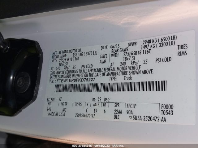 1FTEW1EP8FKD75227 Ford F-150 Xlt/xl/lariat