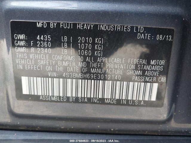 2014 SUBARU LEGACY 2.5I SPORT VIN: 4S3BMBH69E3012140