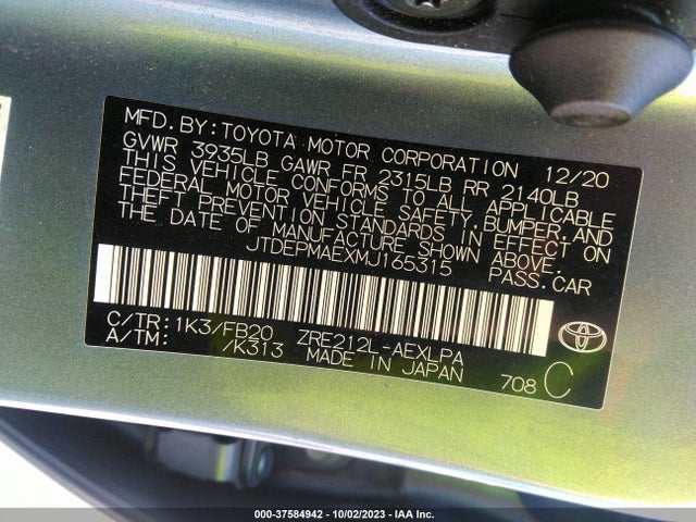 Toyota COROLLA LE 2021 JTDEPMAEXMJ165315 Image 9