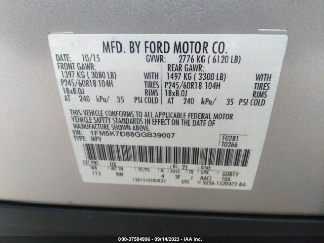 1FM5K7D88GGB39007 Ford EXPLORER XLT