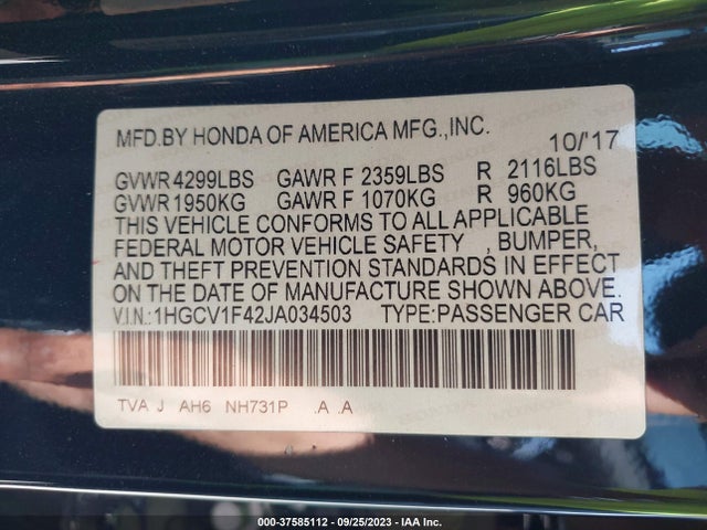 Honda ACCORD EX 2018 1HGCV1F42JA034503 Image 9