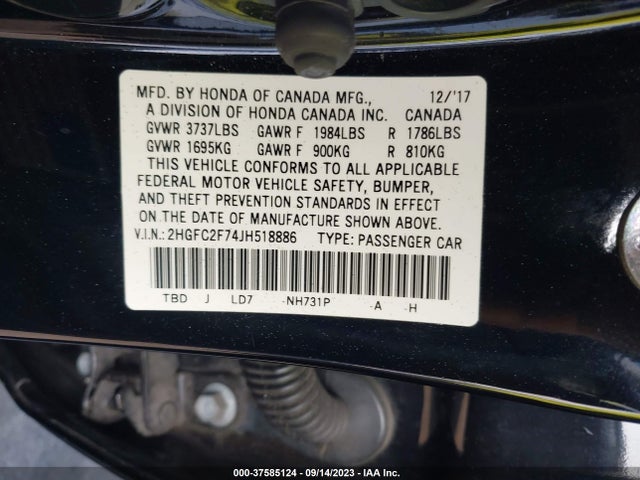 Honda Civic Sedan Ex 2018 2HGFC2F74JH518886 Image 15