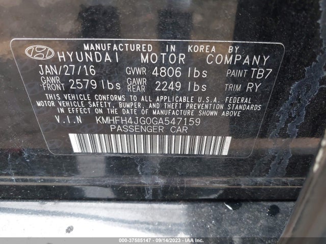 Hyundai Azera Limited 2016 KMHFH4JG0GA547159 Image 9