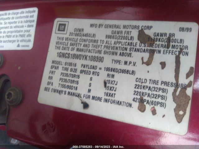 2000 CHEVROLET BLAZER 1GNCS18W0YK108390 Photo 8