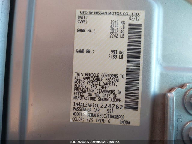 2012 NISSAN ALTIMA 2.5 SL VIN: 1N4AL2AP1CC224762