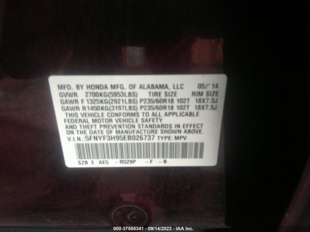 5FNYF3H95EB026737 Honda Pilot Touring