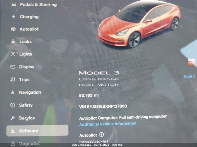 5YJ3E1EBXNF137860 Tesla Model 3 Long Range
