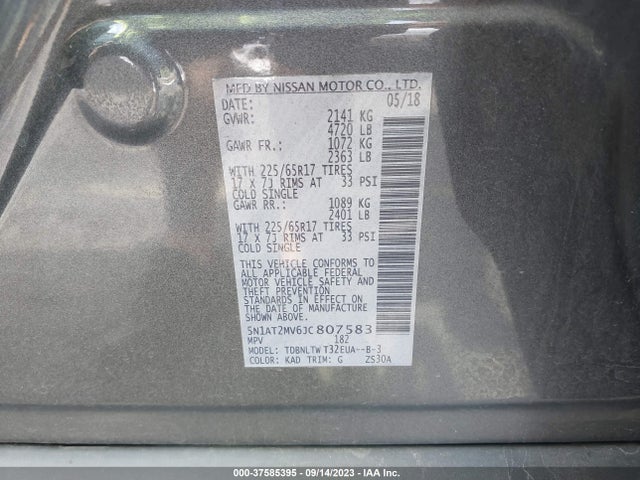 2018 NISSAN ROGUE SV VIN: 5N1AT2MV6JC807583