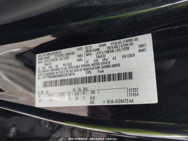 1FT7W2B6XNEC81874 Ford Super Duty F-250 Srw Xl/xlt/lariat