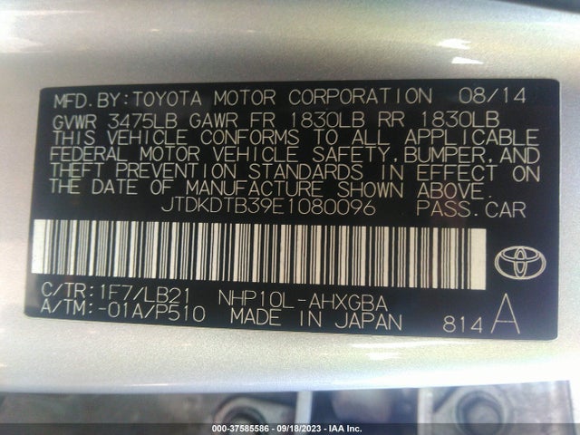 Toyota Prius C One/three/two/four 2014 JTDKDTB39E1080096 Image 9