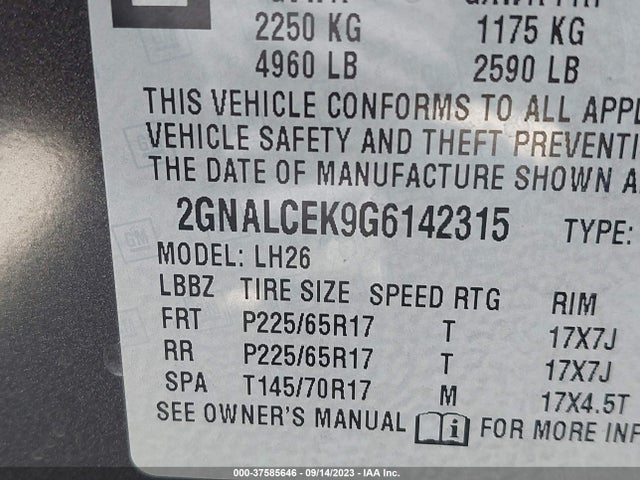 Chevrolet EQUINOX LT 2016 2GNALCEK9G6142315 Image 9