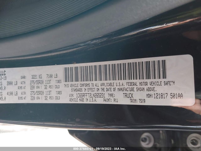 2020 RAM 1500 BIG HORN VIN: 1C6SRFFT2LN265231