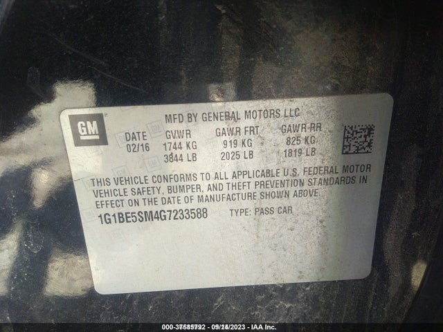 Chevrolet Cruze Lt Auto 2016 1G1BE5SM4G7233588 Image 9