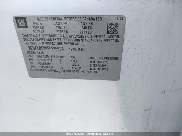 Chevrolet EQUINOX LT 2014 2GNFLBE39E6235504 Image 9