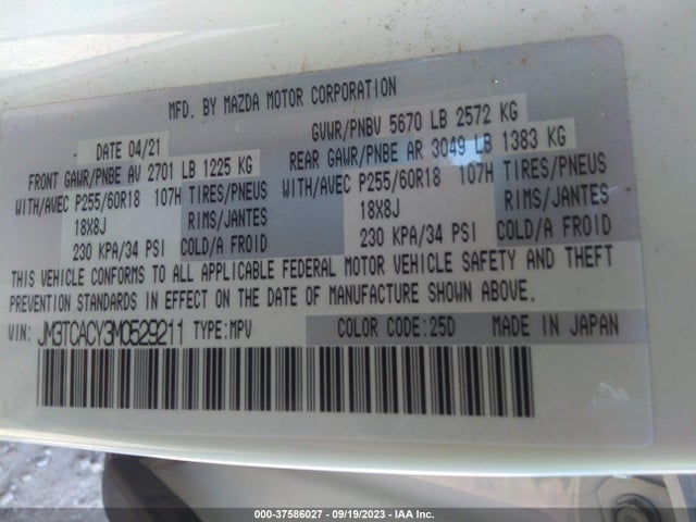 Mazda Cx-9 Touring 2021 JM3TCACY3M0529211 Image 9