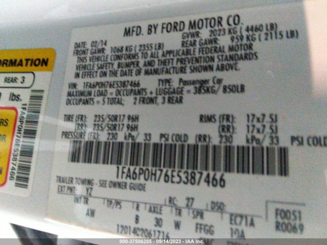 1FA6P0H76E5387466 Ford FUSION SE