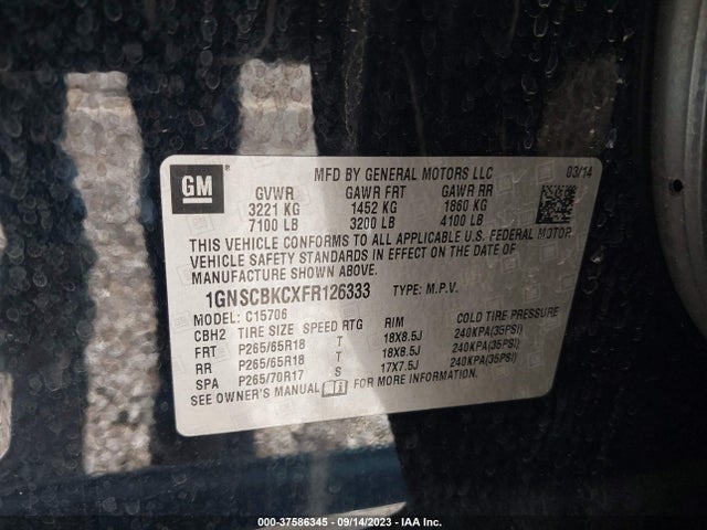 Chevrolet Tahoe Lt 2015 1GNSCBKCXFR126333 Image 9