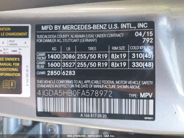 4JGDA5HB0FA578972 Mercedes-Benz M-class Ml 350
