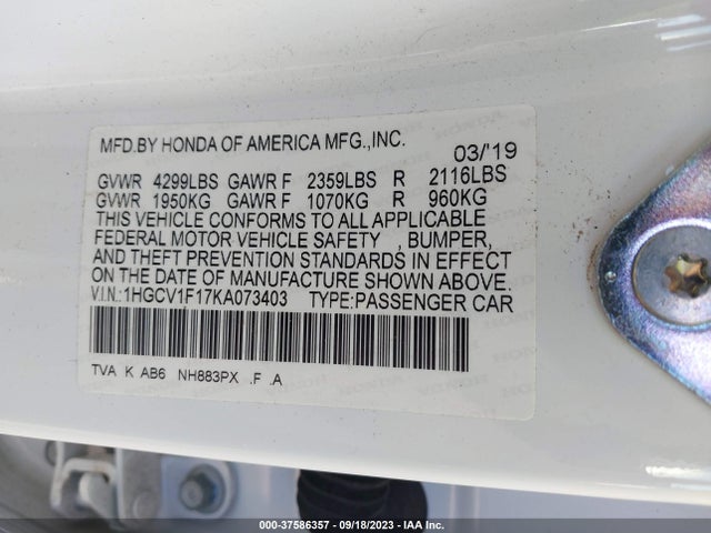 Honda ACCORD LX 2019 1HGCV1F17KA073403 Image 9