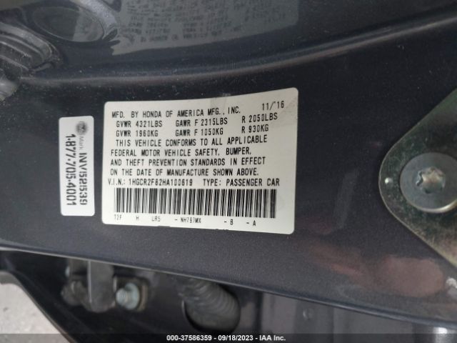 1HGCR2F82HA100619 Honda Accord Sedan Ex-l