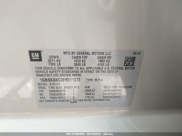 Chevrolet Tahoe Ls 2015 1GNSKAKC9FR511072 Image 9
