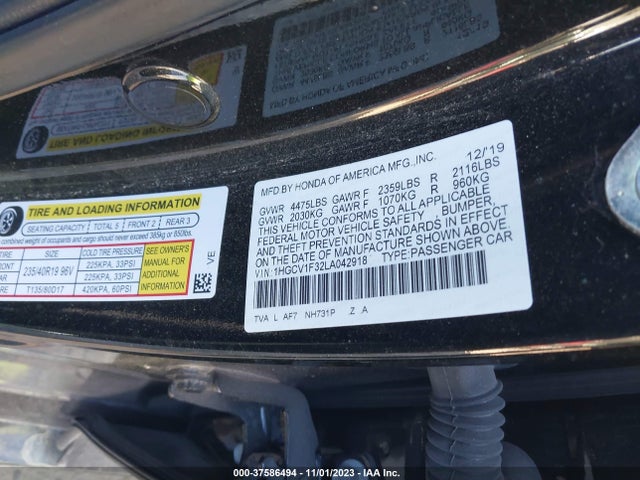 Aukcja sprzedaży 2020 Honda Accord Sedan Sport, vin: 1HGCV1F32LA042918, numer aukcji: 37586494