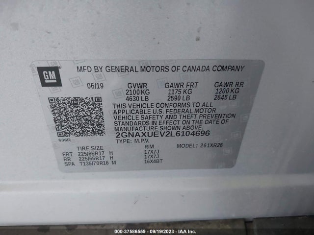 Chevrolet EQUINOX LT 2020 2GNAXUEV2L6104696 Image 9