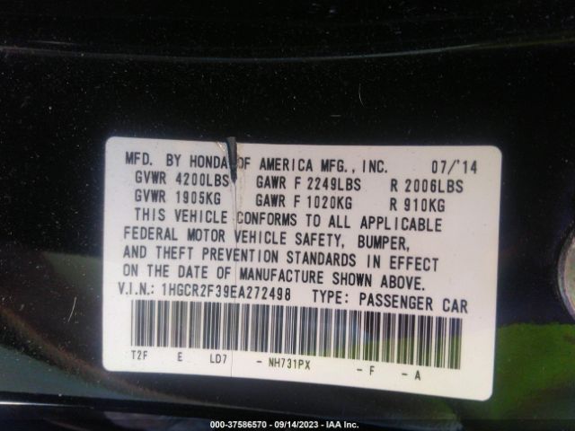 1HGCR2F39EA272498 Honda Accord Sedan Lx