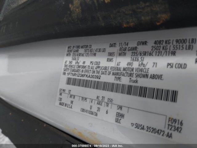 1FTNR1ZG6FKA30392 Ford TRANSIT CARGO VAN
