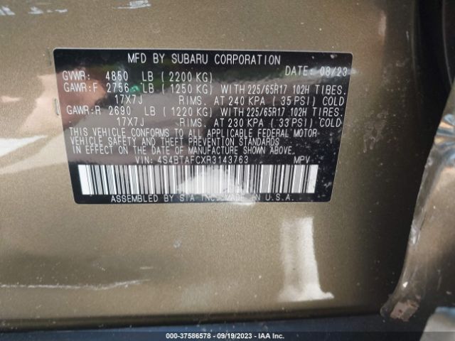 4S4BTAFCXR3143763 Subaru Outback Premium