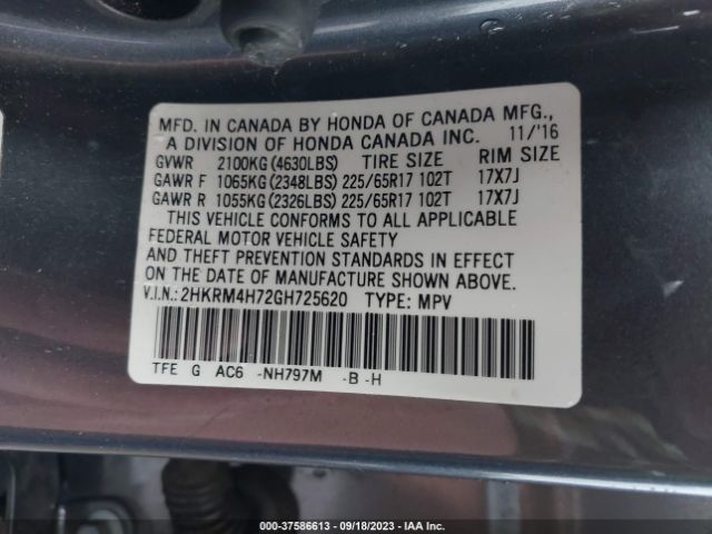 2HKRM4H72GH725620 Honda Cr-v Ex-l