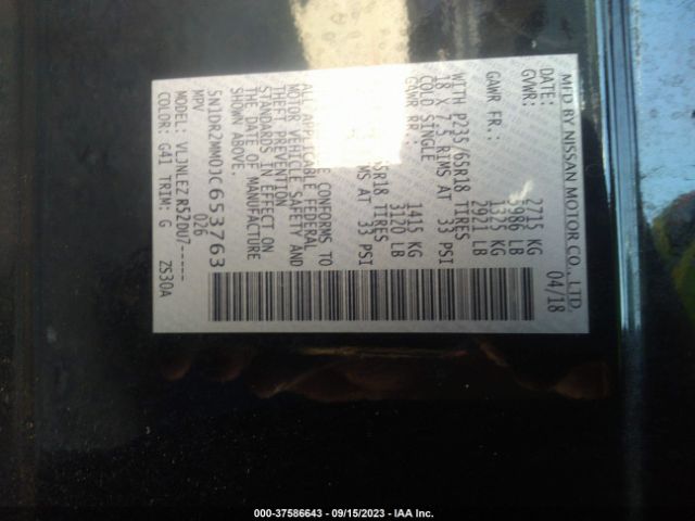 5N1DR2MM0JC653763 Nissan Pathfinder Sv