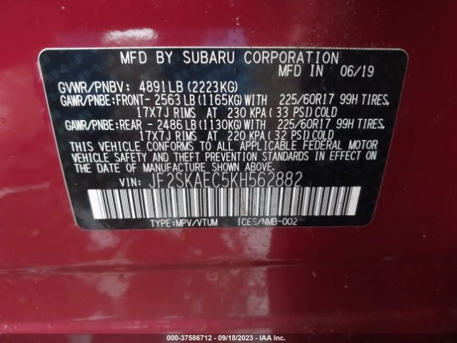 JF2SKAEC5KH562882 Subaru Forester Premium