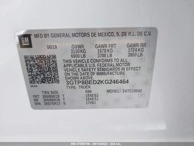3GTP8BED2KG246464 GMC Sierra 1500 Sle