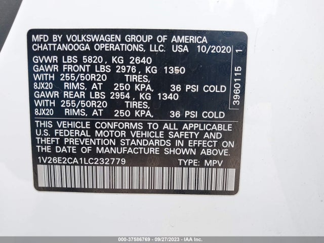 1V26E2CA1LC232779 Volkswagen Atlas Cross Sport 3.6l V6 Se W/technology