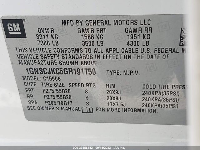 Chevrolet Suburban Ltz 2016 1GNSCJKC5GR191750 Image 9