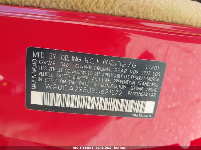 2002 PORSCHE BOXSTER WP0CA29802U621572 Photo 8