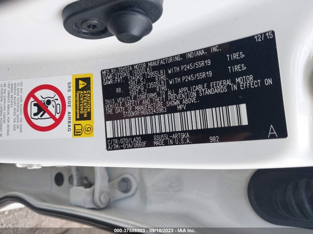 Toyota Highlander Limited 2016 5TDDKRFH6GS243963 Image 9