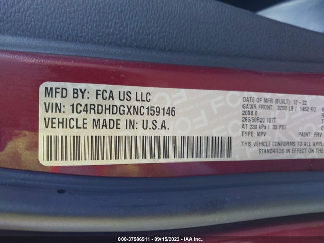 Dodge Durango Gt Rwd 2022 1C4RDHDGXNC159146 Image 9
