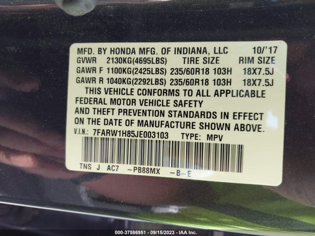 2018 HONDA CR-V EX-L VIN: 7FARW1H85JE003103