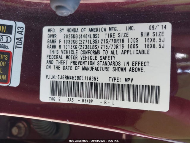 Honda CR-V LX 2014 5J6RM4H39EL118355 Image 9