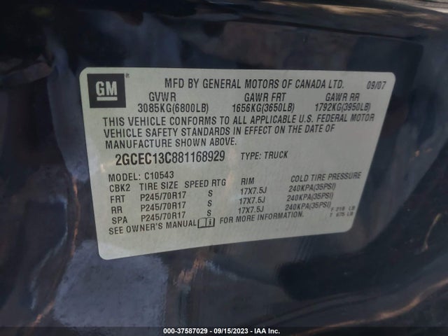 2008 CHEVROLET SILVERADO 1500 LS VIN: 2GCEC13C881168929
