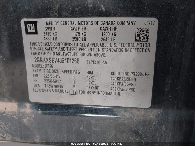 Chevrolet EQUINOX LT 2018 2GNAXSEV4J6101266 Image 9