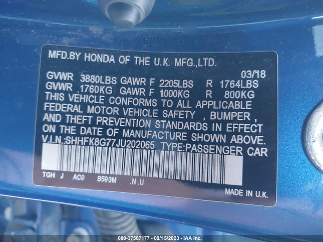 Honda Civic Type R Touring 2018 SHHFK8G77JU202065 Image 9