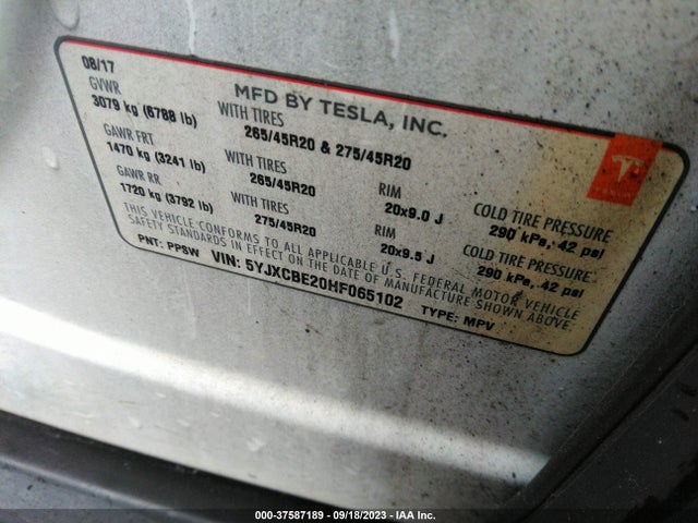 Tesla Model X 90d/75d/100d 2017 5YJXCBE20HF065102 Image 9