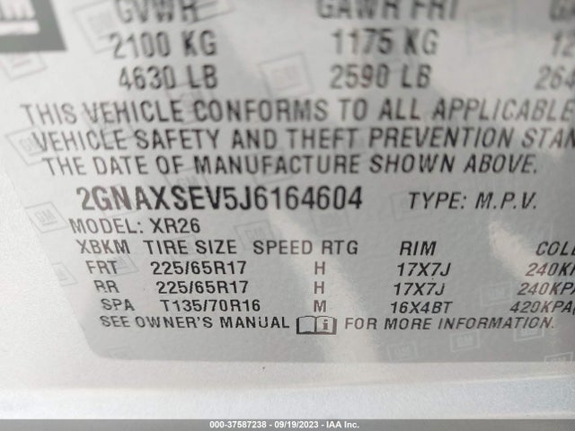 Chevrolet EQUINOX LT 2018 2GNAXSEV5J6164604 Image 9
