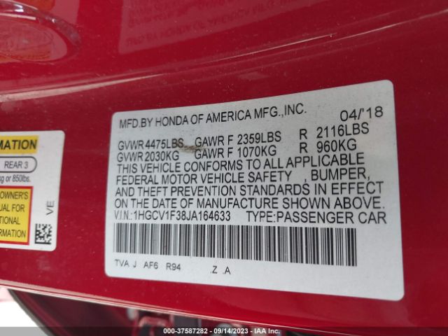1HGCV1F38JA164633 Honda Accord Sedan Sport 1.5t